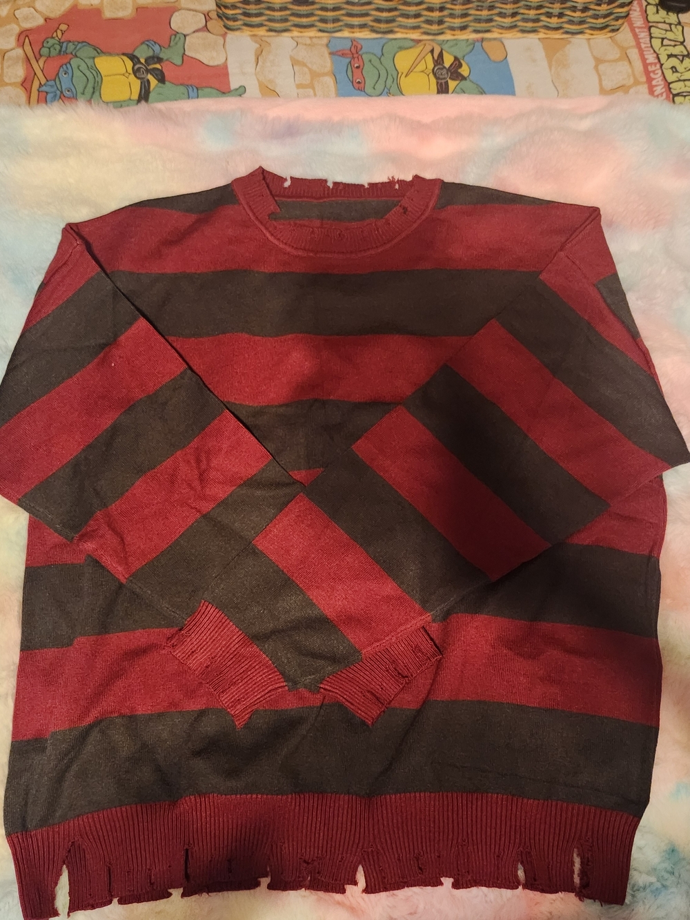 Freddy Nightmare On Elm Street Red and Black Striped Crewneck Sweater